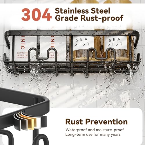 Image of YASONIC Shower Caddy Adhesive, 100% Rustproof Shower Organizer, Large Capacity Shower Shelves for Inside Shower, No Drill Shower Storage for Home (2 Pack Black)