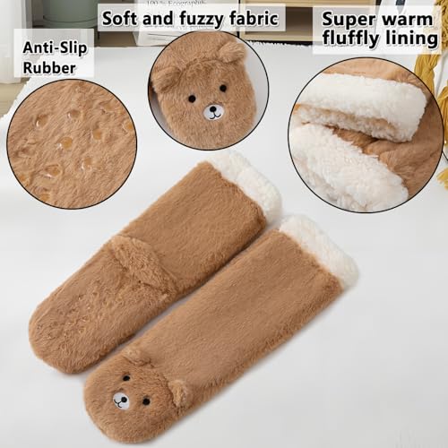 Laahoem Animal Slipper Socks for Girls Women Indoor Shoes With Grippers Winter Warm Thick Plush Lining Non Slip Long Boots Furry Home Socks4