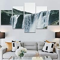 SIGNWIN 5 Panel Canvas Wall Art Mountain Waterfalls for Home Decorations Ready to Hang - 60