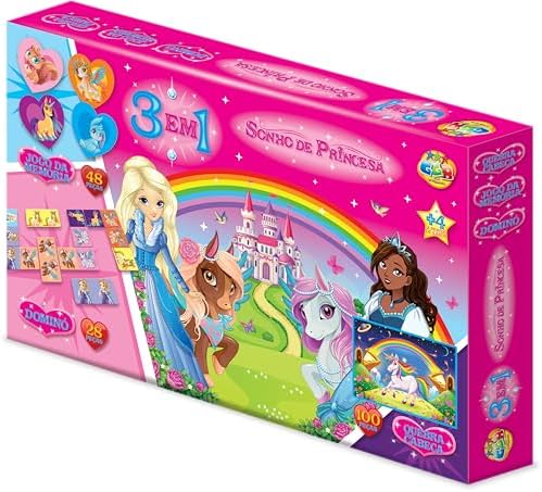 10 Dicas Para Presente de Amigo Oculto para Crianças (Guia 2025) 5 3 Jogos em 1 Sonho de Princesa Quebra Cabeça, Memória, Dominó, GG...