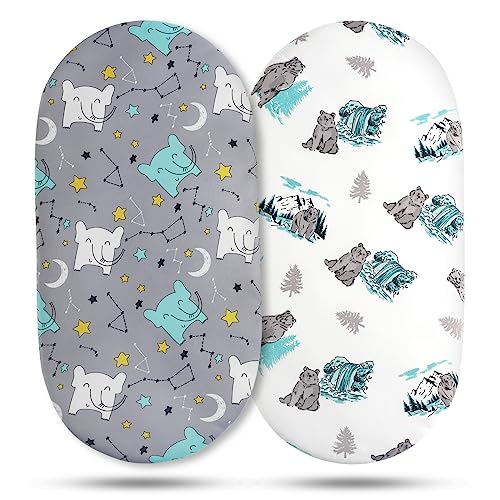 Image of Bassinet Sheets, Bassinet Sheets for Baby Boy, Bassinet Sheet Neutral, Fit for Rectangle, Round, Oval, Hourglass Bassinet Mattress, Flexible for Different Bassinet Pad/Mattress, 2 Pack