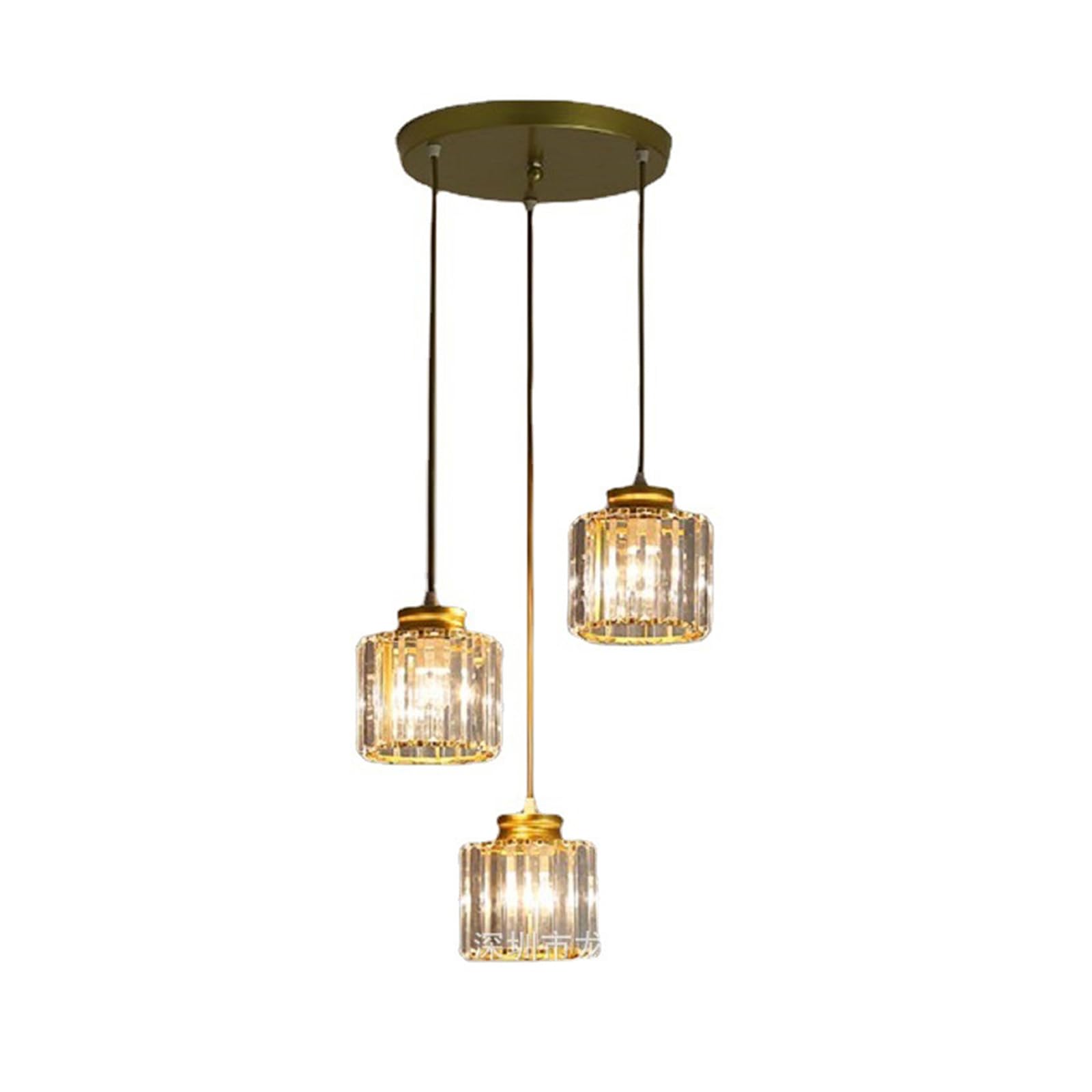 NICRX Lámpara colgante de cristal de 3 luces, base dorada y lámpara de techo de cristal, accesorio de iluminación colgante para cocina, isla, comedor, dormitorio (Oro)