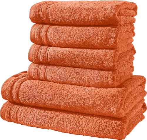 Erwin Müller Handtuchset, Frottierset Heidelberg 6-TLG. 100% Baumwolle orange - leichte Qualität, saugstark, schnelltrocknend, kompakt - ideal für Sport, Strand, Reisen