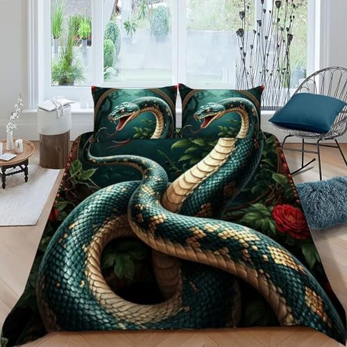 Housse de couette Super King Python bleu microfibre imprimé 3D avec 2 taies - 3