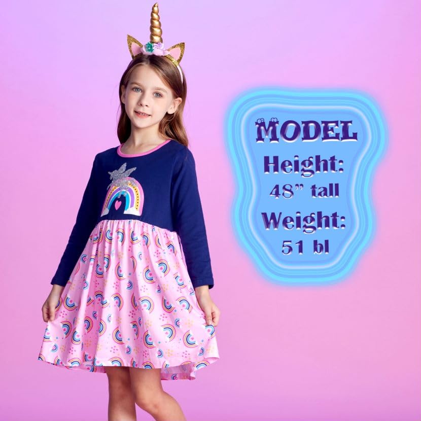 VIKITA Girls Dresses Pink Winter Clothes Sparkling Long Sleeve Outfits for Little Kids 2-12 Years Birthday Gifts2