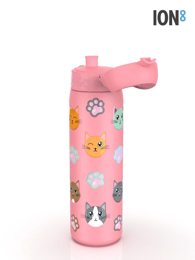 Ion8 Borraccia Inox Leggero, 600ml, Non Isolato, A Prova Di Perdite, Facile Da Aprire, Serratura Sicura, Lavabile In Lavastoviglie, Adatta A Portabicchieri, Durevole, Fenicotteri