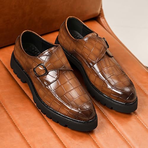 Men's Patent Leather Platform Loafers Classic Buckle Anti Slip Business Dress Shoes Height Increasing Thick Soled Work Meetings Weddings Casual Shoes3