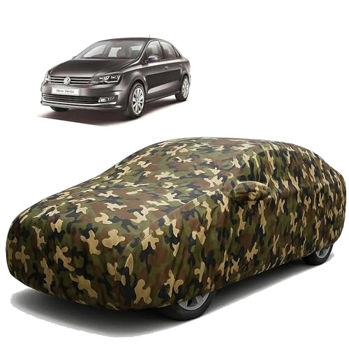 Image of Sulfar 100% Waterproof Car Body Cover Compatible with Mirror for Volkswagen Vento with Long Lasting Durable Material (Triple Stitched, Full Bottom Elastic, Camouflage Army)