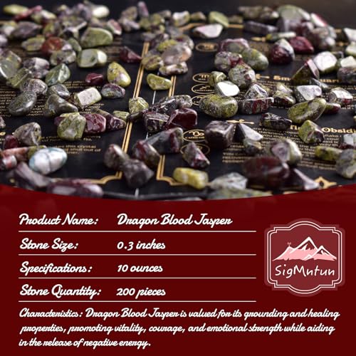 Image of Polished Dragon Blood Jasper Crystal Chips Bulk 200 Pcs - 0.3 inch Small Colorful Tumbled Stone Chips Rocks, 10 oz Crushed Sea Glass Vase Filler Stones for Healing, Reiki, Crafting, Home Decor