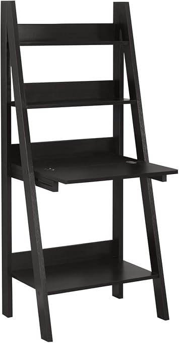 Computer Desk, Espresso Laminate, Leaning Ladder, 61 in H | Particle board, espresso laminate, leaning ladder desk, wall-mount hardware, shelves
