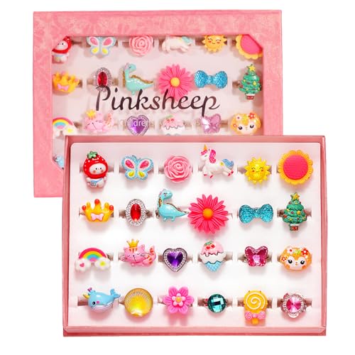 PinkSheep Little Girl Jewel Rings in Box, Adjustable, No...