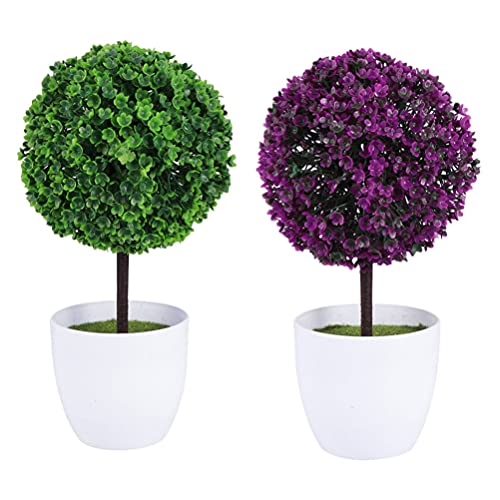 DOITOOL 2pcs Desk Outdoor Fake Decoration Garden Backyard Ball Green Plastic Pots Flower Potted Indoor Table Greenery Grass Decor for Small Lifelike Artificial Plant Plants Home