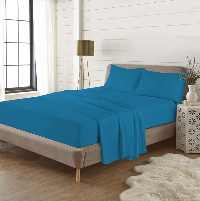 Bella Nights Flannelette Flat Sheet – 100% Brushed Cotton Ultra-Soft & Warm Plain Thermal Bed Sheet – Breathable & Cozy for All-Season Comfort (Teal, Double)