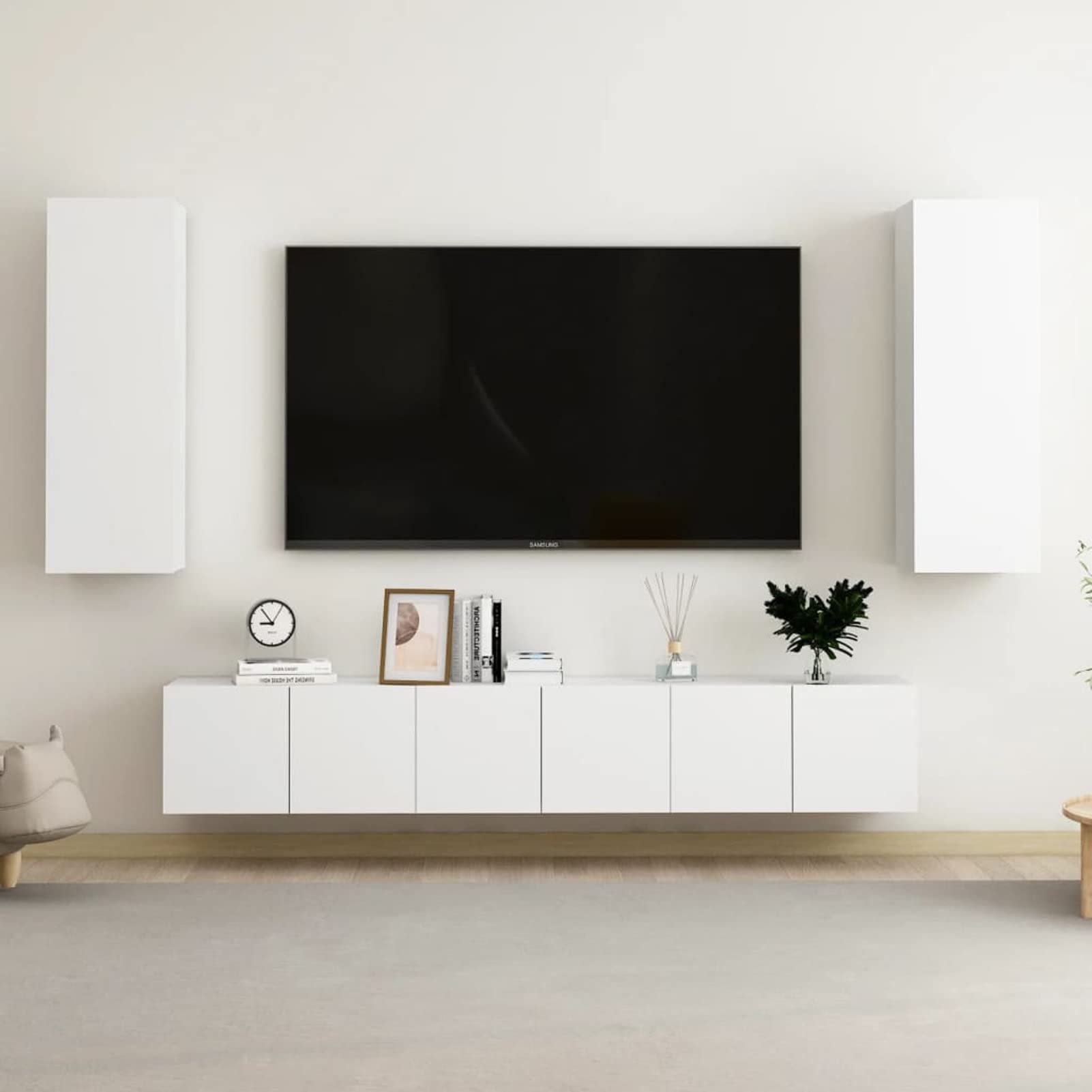 GuyAna Juego de Mueble para TV de 5 Piezas Juegos de Muebles Muebles de Salon TV Muebles de Salon Mueble TV Cuarto Madera contrachapada Blanco