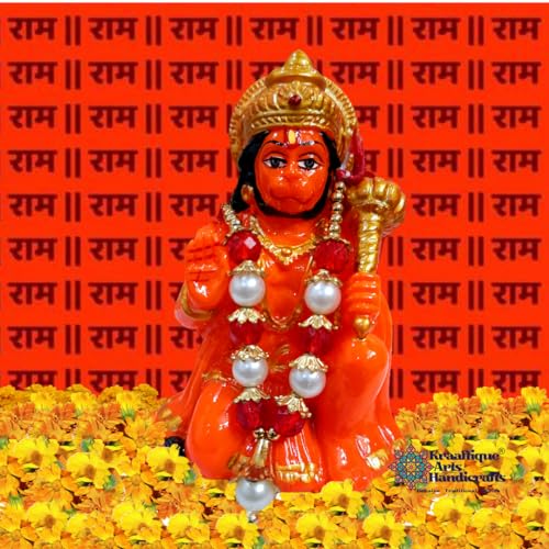 Image of Hanuman Ji Idol for Pooja Room & Home Decor | Bajrangbali Murti with Gada | Resin Statue for Temple, Office & Car Dashboard | Spiritual Gift Item (8 cm)