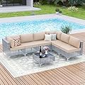 Kullavik 7 Pieces Outdoor Patio Furniture Set,Morden Grey PE Rattan Outdoor Conversation Set Sectional Sofa with Thick Cushions and CoffeeTable,Sand