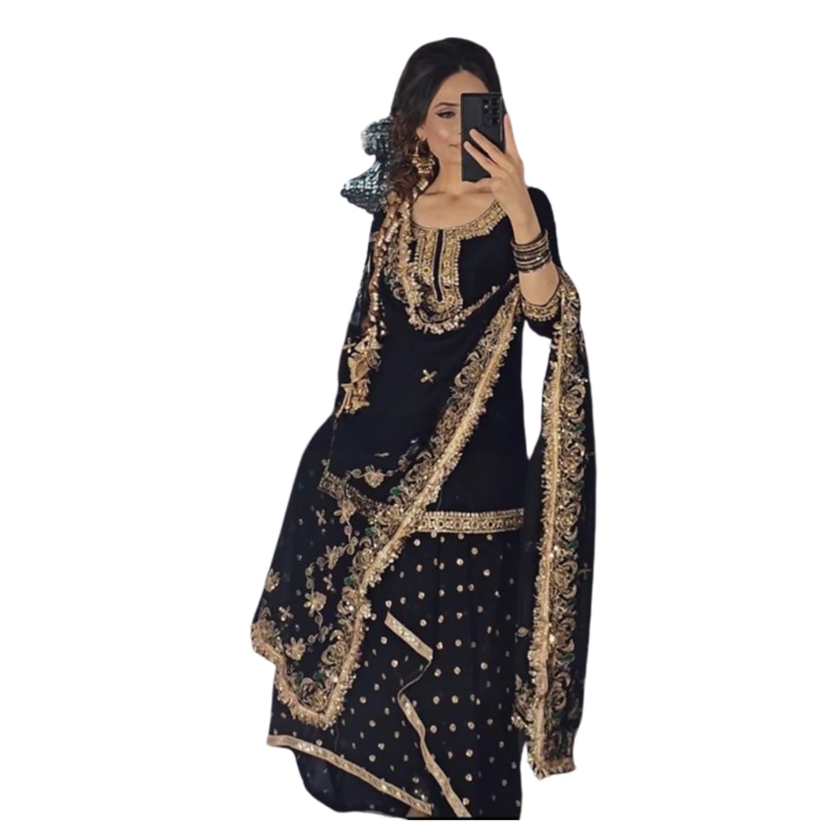 derwafab WOMEN'S Georgette Stiched Dhoti-suit (SF251145-XXL SIZE Black XL)-picture-20