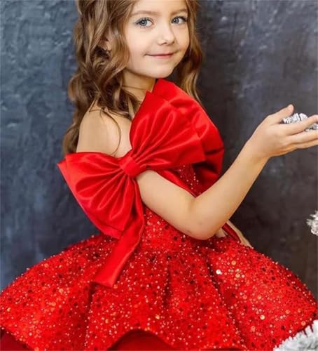Red Sequin Toddler Pageant Dress Short Christmas Flower Girl Dress Bows Knee Length Kids Prom Ball Gowns3