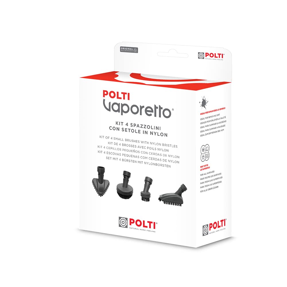 Polti PAEU0399 Kit 4 Spazzolini con Setole in Nylon per la Pulizia di Piastrelle, Fornelli, Fughe e Sanitari, Compatibili con Polti Vaporetto Style