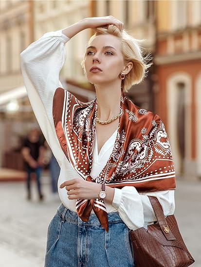 Fashion Satin Square Head Scarf: 35inch Lightweight Silk-Like Scarfs - Luxury Bandana Neckerchief for Ladies4