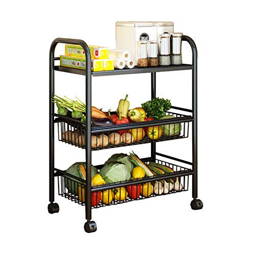 forestalk Carrito de almacenamiento para cocina, 3 niveles con cestas de alambre y ruedas, organizador de espacios estrechos para sala de estar, dormitorio y lavandería