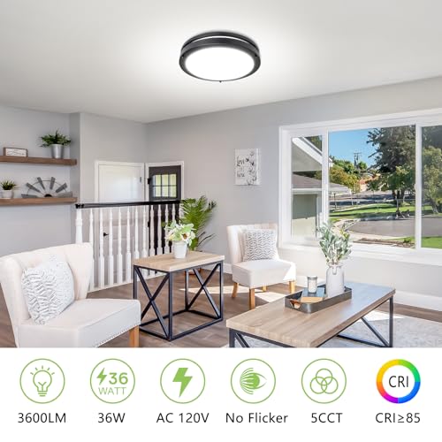 Image of Flush Mount Ceiling Light - 4 Pack 13″ 36W 3000K /3500K /4000K /5000K /6000K Dimmable Led Ceiling Light Fixture for Kitchen Hallway Bedroom Bathroom (4, Black, 13 Inch)