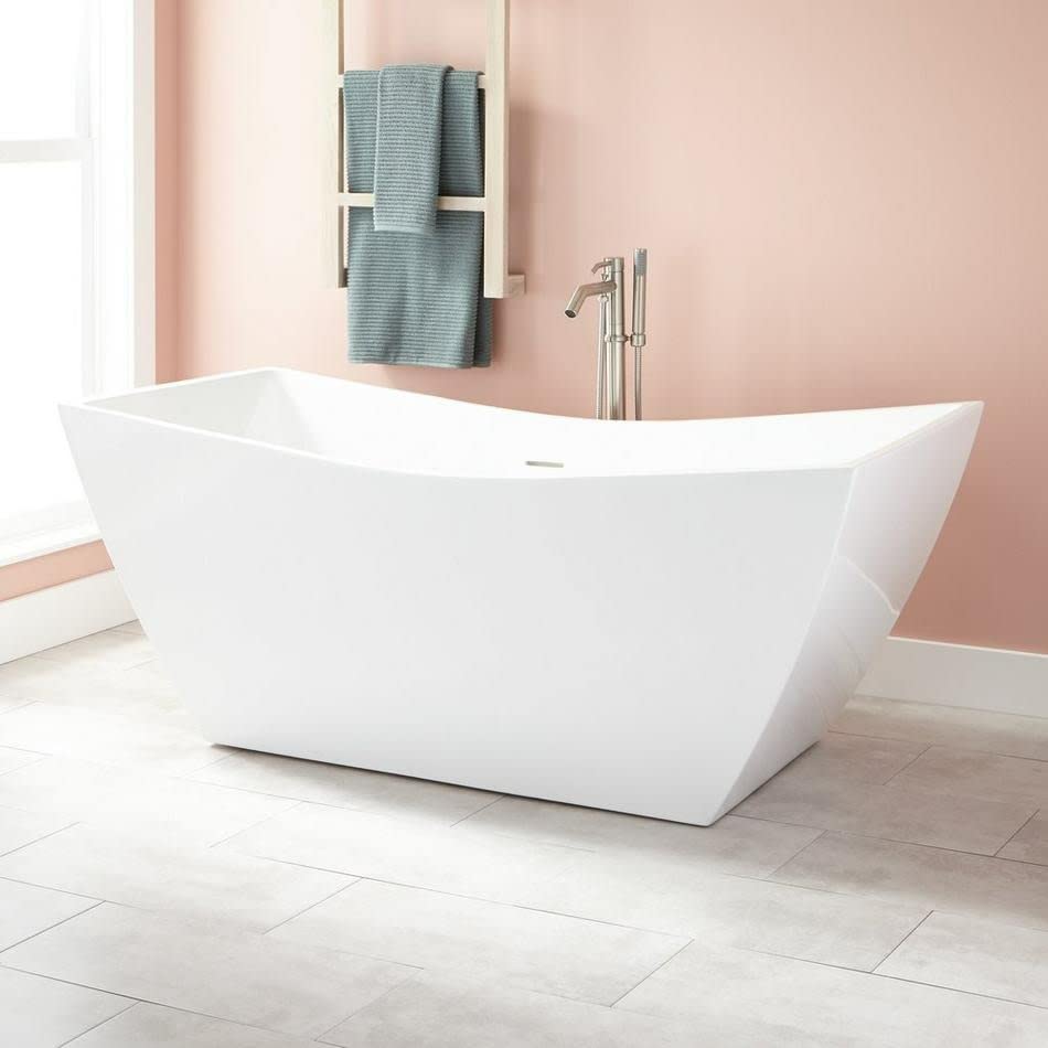 67" White Acrylic Freestanding Soaking Tub with Center Drain