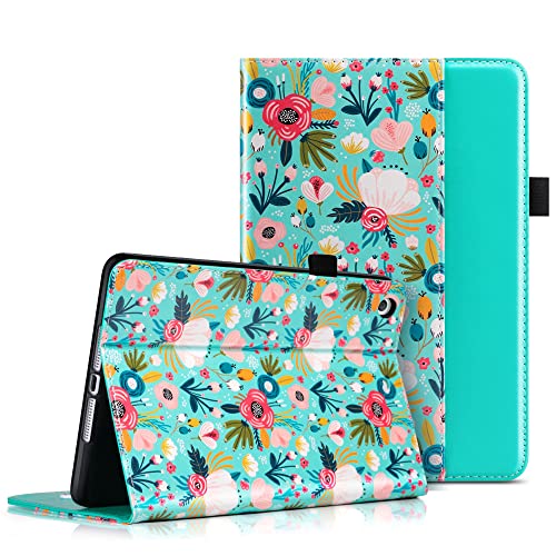 ULAK Funda iPad Mini 1/2/3, Carcasa para Pencil y Card Función Despertador Automático Magnético y Sueño Smart Cubierta Trifold Soporte Caso para iPad Mini/iPad Mini 2/iPad Mini 3 - Flor de Menta