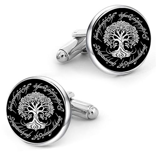 Kooer Cufflinks For Men, White Tree Cufflinks Wedding Christmas Tree of Life Cuff Links Gift For Men Father Dad Husband