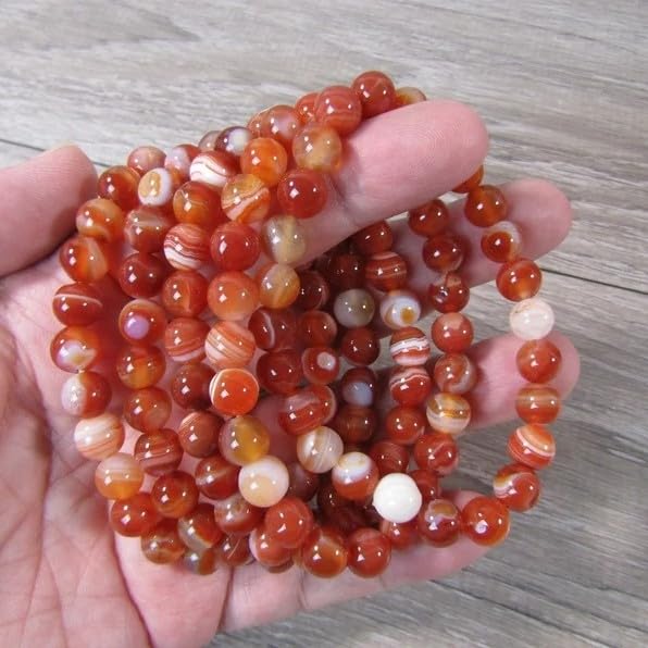 Miniatura 5 de SofiaCreations Handmade Red Banded Agate Crystal Beaded Bracelet, Natural Carnelian Gemstone Crystal 8mm Round Beads Stretchy Bracelet, Healing