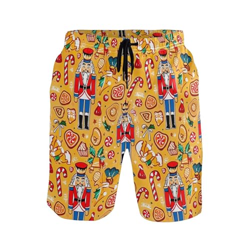 Christmas Nutcrackers Yellow Men's Swimming Trunks Cute Swim Trunks Men Hawaiian Elastic Waist Quick Dry S