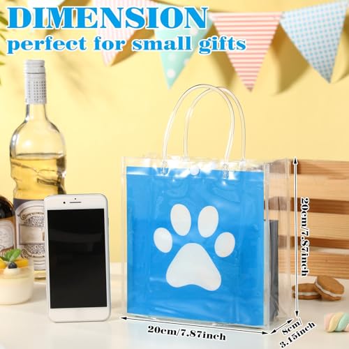 Image of Teenyyou 24 Pcs Dog Paw Clear PVC Gift Bags with Handle Puppy Party Favor Reusable Plastic Wrap Tote Goodie Candy Treat Gift Bags Transparent for Puppy Pet Theme Birthday Party Supplies