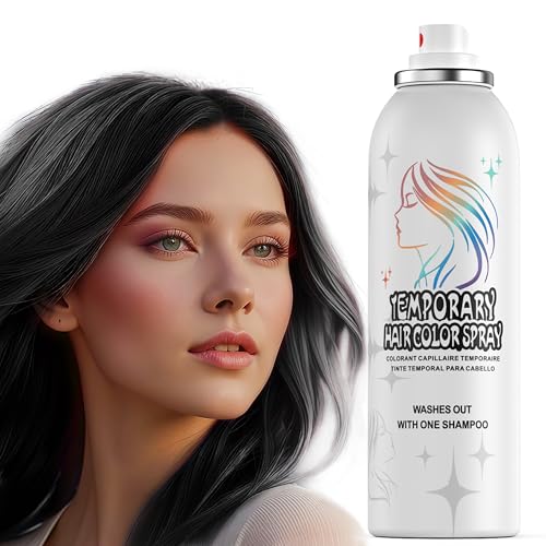 Spray de coloration temporaire pour cheveux - 150 ml - Pour adultes et enfants - Lavable et non adhésif - Formule douce - Noir - Pour Halloween, cosplay,...