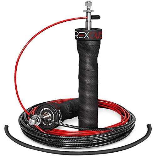 Weighted Jump Rope for Fitness - Skipping Ropes with Anti-Slip Handles 360° Ball Bearing | Adjustable PVC Speed Jump Ropes for Men and Women Fat Loss | Ideal for Crossfit HIIT Interval Training (Red)