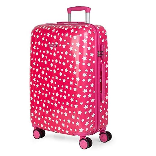ITACA - Maleta de Viaje Rígida 4 Ruedas Trolley Mediana de la Serie Estrellas. Dura y Jigera. Candado de Combinación. 702460, Color Fucsia