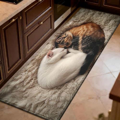 Tapis de Cuisine antidérapant 55x180 cm Tapis pour Chat en Peluche Tapis Sol Gris Lavable Devant évier Cuisine buanderie entrée Couloir