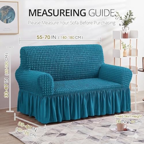 Image of Bails Sofa Cover 2 Seater Fully Covered | Sofa Cover 3 Seater Fully Covered | Sofa Cover 2 Seater | Universal Elastic Bubble Fabric with Frill Sofa Protector Cover (Turquoise, 2 Seater)