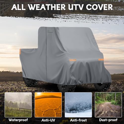 Image of Waterproof UTV Cover Compatible with Can-am Defender 2 Seaters, 6 Layers All Weather Cover with Air Vents, Door Zipper and Windproof Buckles and Bands for Rain Snow Dust Protection