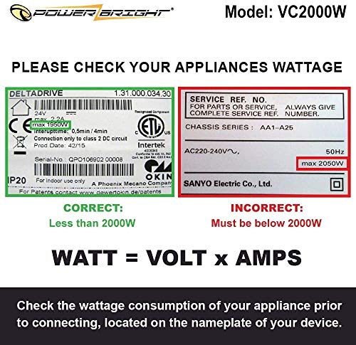 PowerBright Step Up & Down Transformer, Power ON/Off Switch, Can be Used in 110 Volt Countries and 220 Volt Countries, Convert from 220-240 Volt to 110-120 Volt & from 110-120 Volt to 220-240 (2000W) - Thumbnail 5