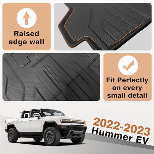 Image of TripleAliners Truck Mat Compatible with 2022-2025 GMC Hummer EV Accessories, Truck Bed Mat Heavy Duty Custom Fit All Weather Protection TPE Pickup Liner