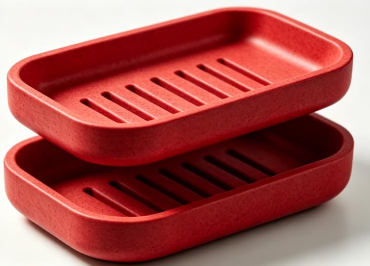 jutyum Seifenschale aus Kunststoff Rot, Doppelschichtig mit Ablauf, Abtropf-Seifenhalter für Bad und Waschbecken