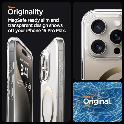 Image of Spigen for iPhone 15 Pro Max Case, Ultra Hybrid MagFit [Anti-Yellowing] [Compatible with Magsafe] - Clear Gold