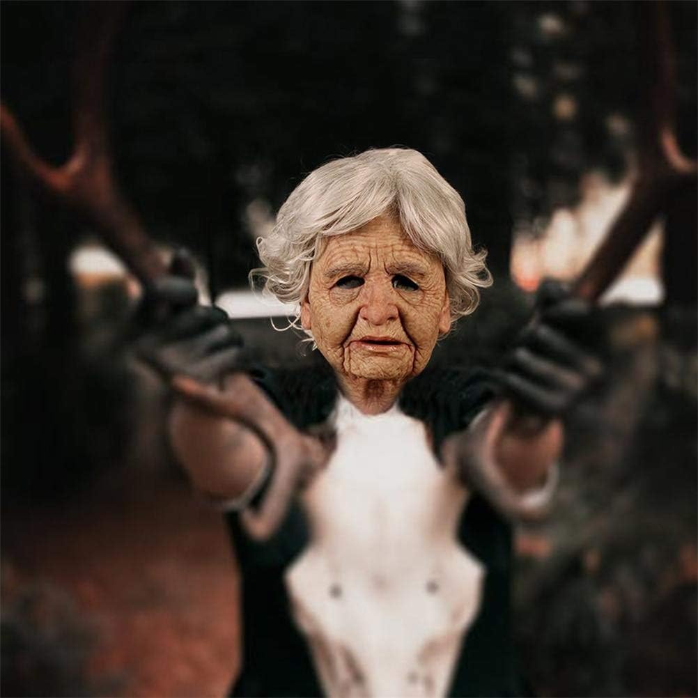 Halloween Mask Realistic Old Man Old Lady Mask Creepy Human Latex Mask, Scary Wrinkle Mask Halloween Cosplay Mask Party Props (B) - Image 3