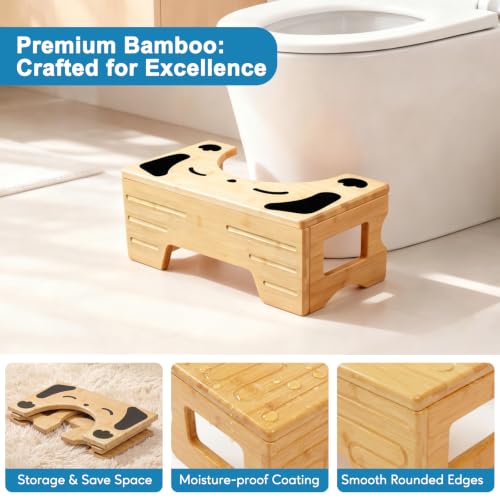 Image of Foldable Toilet Stool, Bamboo Poop Stool for Bathroom, 7 inch Height