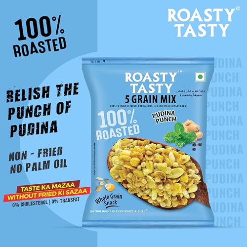 Image of Roasty Tasty 5 Grain Mix Multigrain Mixture Roasted Snack 340g | Healthy Snack | Palm Oil Free Namkeen | Ideal Millet Namkeen for Kids & Adults | Low Calorie Snacks - Roasted Namkeen - No Cholesterol, No Transfat Diet Mixture | Roasted Namkeen| Made with Bajra Puffs & Jowar Flakes