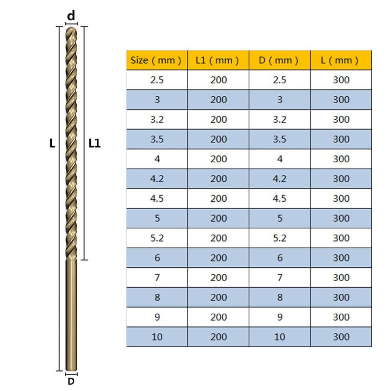 1個 300mm 延長 M35 コバルトツイストドリルビット 2.5mm-10mm 金属木材ステンレススチール深穴ドリルビット用(7