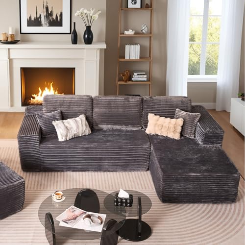 Image of HOOOWOOO Sectional L Shaped Couch,106 inch Assembly Free Modern Minimalist Sofa,Extra Deep Large Sofa Set,Corner Couch in A Box for Living Room(Right Chaise Gray Velvet Uphosted)