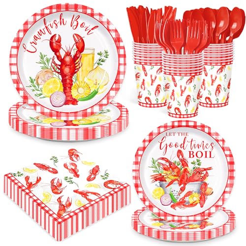 168pcs Crawfish Boil Plates Napkins Crawfish Boil Party Supplies Disposable Paper Cups Red Forks Tableware Set for Crayfish Crab Lobster Seafood Shrimp Picnic Birthday Decorations Serve 24 168pcs Crawfish Boil Plates Napkins Crawfish Boil Party Supplies Disposable Paper Cups Red Forks Tableware Set for Crayfish Crab Lobster Seafood Shrimp Picnic Birthday Decorations Serve 24