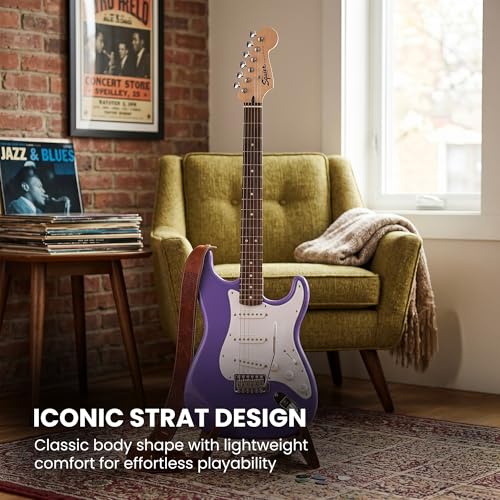 Image of Fender Squier Sonic Stratocaster - Ultraviolet Bundle with Mustang Micro Headphone Amplifier, Instrument Cable, Tuner, Strap, Picks, and Austin Bazaar Instructional DVD