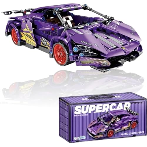 Image of 1:18 Scale Racing Pull-Back Supercar Building Blocks Set | Car Model Kit with Gold Sport Rims | DIY Construction Toy,Compatible with Major Bricks,Ideal Gift for Kids (1:18 Purple Lambo [470pcs])